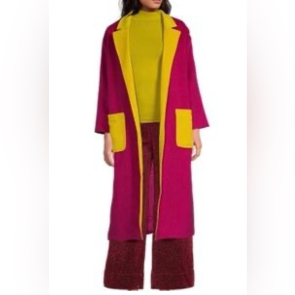 NWT Buru Wool Duo Color Block Open Front Long Line Coat - Size S/M Retails $398